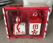 New NIB Peppermint Place Red & White Christmas Holiday Salt & Pepper Shakers