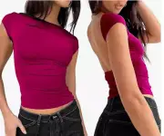 NEW Pintimi Women's Backless Top Sexy Y2K Crop Fitted Tee Size XS