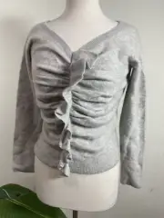 Rebecca Taylor Women’s Cloud Grey Wool Blend Ruffle Sweater $54