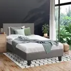 Oikiture Bed Frame King Single Size Wooden Slats Grey Fabric