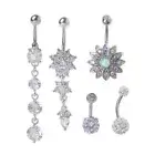 5 Pcs CZ Stone Piercing Belly Button Rings Dangle Belly Navel Rings