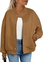 [lcyhony] Women's Bomber Jacket Fall Casual Long Sleeve Y2k Tops Button Down Crewneck Shacket Winter Coats with Pockets