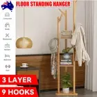 9 Hooks Wooden Coat Stand Clothes Rack Tree Shelf Hat Hanger Bag Hooks Holder AU