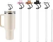 Straw Replacements with Cover Caps Compatible with 40oz Stanley Quencher Food-Grade, BPA-Free, Eco-Friendly Design, 4 Pack Straws Compatible with Stanley 40 oz Tumbler Cup Accessories