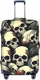 [HTTUP] Skull Skeleton Print Practical Elastic Washable Travel Luggage Cover with Concealed Zipper for Suitcases, White, Medium