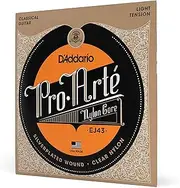 [D'Addario] Guitar Strings - Pro-Arte Classical Guitar Strings - EJ43 - Nylon Guitar Strings - Silver Plated Wound, Nylon Core - Light Tension, 1-Pack