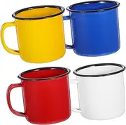 UKCOCO 4Pcs Vintage Enamel Camping Mugs Retro Water and Coffee Cups and Stylish for Home Outdoor Use for Milk Tea and Yellow White Blue