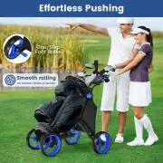 CostwayFolding 4 Wheel Golf Push Cart with Cooler Bag and Ample Storage Space-Blue