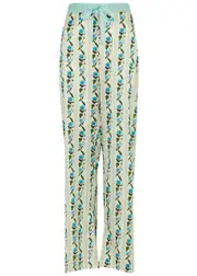 Jessica Russell Flint Rosewood Silk-satin Pyjama Trousers - Green M (UK12 / M)