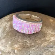 Pink Opal Indian Navajo Sterling Silver Band Inlay Ring Size 9 12412