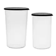 2pc Bamix Plastic Beakers Kitchen Jug Food Container Organiser w/ Lid Clear