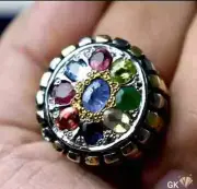 Men MultiStone Ring, Blue Sapphire, Emerald, Peridot, Ruby Ring For Men
