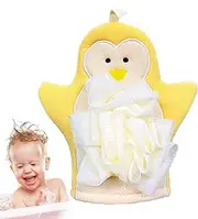 Body Scrub Gloves | Penguin Shape Washing Gloves for Body | Bathing Accessories, Loofah Sponge, Elastic Shower Puff for Bath Skin Exfoliation