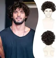 BECUS Brown Men's Wig Short Curly Wigs for Men Synthetic Cosplay Daily Use Hair Wig Costume