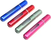 Kare & Kind 4x Mini Perfume Atomizer Bottles - Refillable Pump Spray Cases - Stainless Outer Shell with Transparent Glass Vial - For Perfumes, Body Sprays, Facial Mists, Oils - (Green/Blue/Pink/Red)