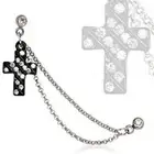 16 Gauge 1/4" Barbell Chain Black Cross Helix Cartilage Ear Piercing Cuff A125