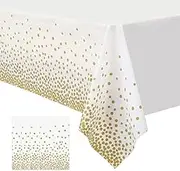 4 Packs Plastic Table Cloth White and Gold Dot Table Cloth Parties 54''x108'' Durable Waterproof & Wrinkleless Table Cloth White Table Cover for Weddings Party (White)