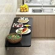 Wall Mounted Foldable Drop-Leaf Table with Shelves Multifunción Mesa Comedor y Cocina Space-Saving Floating Kitchen Dining Home Office Desk,Black Wooden Bookshelf(100x60cm/39x24in)