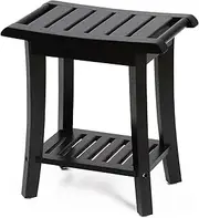Bamboo Shower Bench Inside Shower Stool with Storage Shelf, Spa Bath Chair for Bathroom, Seat or Organizer for Living Room, Bedroom and Garden - Great for All Ages Unisex Elderly (Small, Black)
