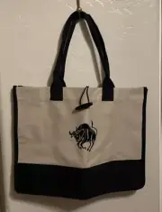 Zodiac Canvas Tote Bag Embroidered Taurus 17x12x6 Toggle Clasp Inside Zip Pocket