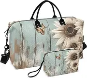 [ZRYSMY] Rustic Board Butterfly Duffel Bag for Traveling, Travel Bag Gym Bag, with Multiple Interior Pockets Shoulder Weekender Bag for Women Men with Toiletry Bag 20.5L x 1.9W x 13.8H, Multi-Colored