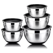 5 Pcs Mixing Bowl,Stainless Steel Salad Bowl with Airtight Lid&Non-Slip5885