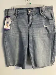 Buffalo David Bitton Women's Shorts 14/34 Blue Denim Distressed Mid Rise #1811