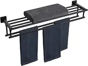 KOKOSIRI Bath Towel Rack with Double Towel Bars 32-Inch Bathroom Towel Shelves Towel Holder Wall Mounted Stainless Steel, Matte Black, B6005BK-L32
