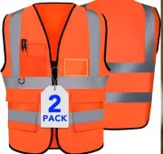 Safety Vest 5 Pockets High Visibility Reflective Stripes Working Security
