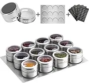 Aiyola Magnetic Spice Jars 12pcs with Wall Base, Stainless-Steel Magnetic Spice Container Dustproof Magnetic Spice Tins Easy to Clean and Rust Free Includes 120 Labeling Stickers