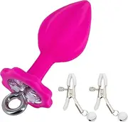 Waterproof Pull Ring Butt Plug Silicone Butt Plug with Female Pleasure Adjustable Nipple Clamp Anal Sex Toy