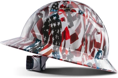 LANON Full Brim Hard Hat, OSHA Construction Work Approved, Premium American Flag