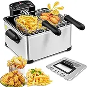 5L Electric Deep Fryer, 2000W Stainless Steel Deep Fat Fryer with 2 Frying Baskets, 150-170°C Adjustable Temperature, Viewing Window, for French Fries, Chicken, Fish & Chips