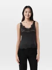 Black Silk Lace Trim Vest