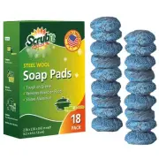 18 Pack Steel Wool Soap Pads by - Metal Scouring Cooktop Cleaning Pads Used f...