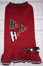 Red Ho Ho Ho Dog Sweater Christmas Turtleneck with Bowtie Knit Pullover Warm 2XL