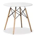 1x Round Table Dining Table 80cm White Top Wood Legs Home Kitchen Cafe Office