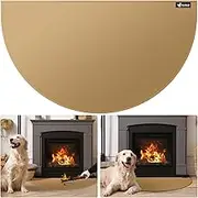 FLASLD Fireproof Fireplace Mat 24×42Inch Half Round Hearth Rug Protects Floors from Sparks Embers, Brown