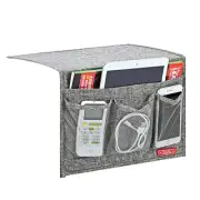 Linen 4 Pockets Bedside Caddy, Bedside Storage Organizer Classic 4 Pockets Gray