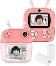 Instant Print Camera Camera 1080P Digital Camera Dual Lens 2.4 Inch IPS Screen Built-in Battery Picture Frames with Thermal Printing Paper Birthday Festival 3+ Year Old Children Boys Flesh Pink