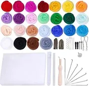 Needle Felting Kit Wool Roving 25 Colors Set Needle Felting Starter Kit Fibre Yarn Needle Felting Supplies for DIY Crafting Home Office Art Use Multicolor EU Plug