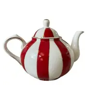 GRACE TEAWARE Fine Porcelain Teapot Holiday Red White Gold Peppermint Stripe New