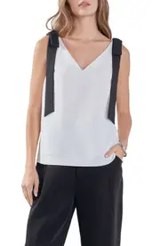 Endless Rose Contrast Bow V-Neck Tank Top in Off White at Nordstrom, Size Medium