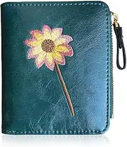 [AOXONEL] Womens RFID Small Compact Bifold Wallet,Cute Mini Zipper Card Coin Purse for Girls (Green)
