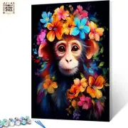 Tucocoo Monkey Flowers Paint by Numbers Kits with Brushes 16''x20'' (DIY Framed)