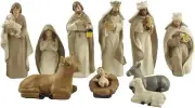 Nativity Christmas Set Manger Scene - 10Pcs Hand-Painted Figurines - Indoor Home