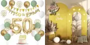 Gold Arch Backdrop Stand, 50th Birthday Decorations, 6.6FT+5.5FT Wedding Back...