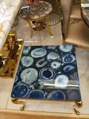 24'' Blue Agate Stone Square Coffee Table Agate Top Center Table Home Decorative