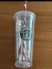 STARBUCKS Double-Wall Insulated 20 oz Venti Tumbler w/Striped Straw 2009 NWT