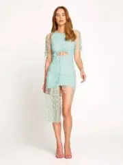 ALICE McCALL Peppermint Glitter Mesh Stardust Mini Midi Dress Light Blue Size 4